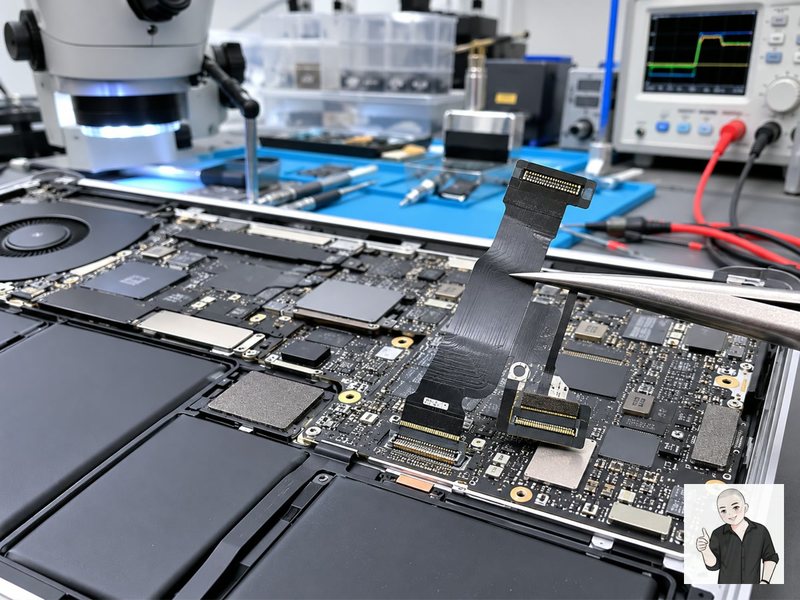 MacBook 拆机后检查键盘触控板排线、接口座和主板通信区域