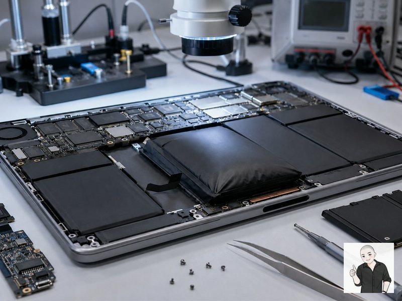MacBook 拆机后检查鼓包电池、触控板受压和周边排线状态